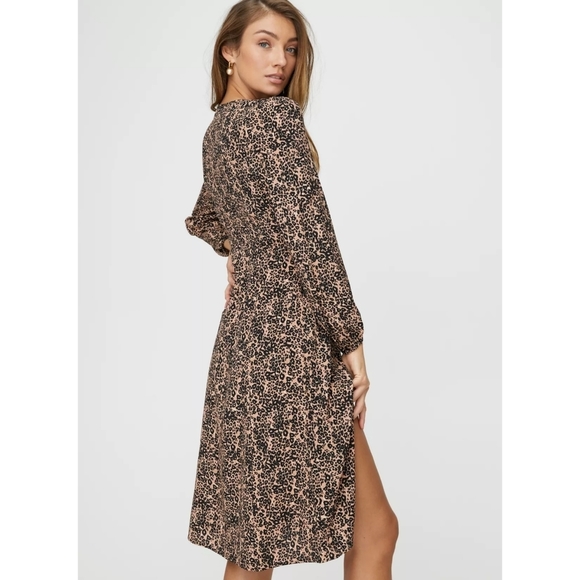 WILFRED New Gallery Dress Midi Long Sleeve Leopard Animal Print XXS Aritzia - Picture 4 of 16